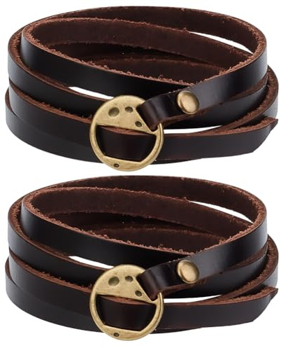 GORGECRAFT 2 bracciali avvolgenti multistrato in pelle bovina marrone impilabili 5 scomparti avvolti in vera pelle boho vintage e punk stile 6 mm con cinturino lungo per uomo e donna