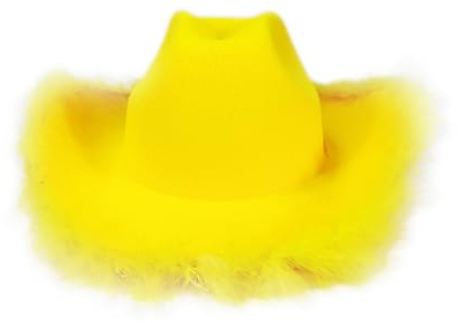 Anuedgis Cowboyhut für Damen, elegant, verstellbar, Kordelzug, pelziger Rand, breite Krempe, Cowgirl-Hut für Urlaub, Karneval, Party, A-gelb, Einheitsgröße