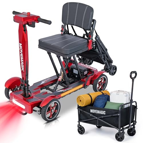 MOVEMAGIC 100% Carbon Fiber Mobility Scooter for Adults - 38lb Lightweight Foldable, Airline & Cruise Approved, 288WH Battery, Includes Folding Trailer, 220lb Capacity, 350W Quiet Brushless Motor