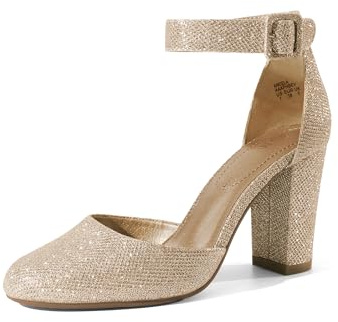 Dream Pairs Tacón Grueso Tobillera Mujer,Oro/Brillo,36