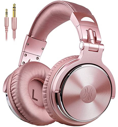Oneodio Over Ear Kopfhörer Mit Kabel Geschlossene Studiokopfhörer Mit Share Port Mikrofon Adapter-Frei Professionelle Bass Dj Headphones Für Podcast,Recording,Monitoring Pc Handy Tv Rosa Gold