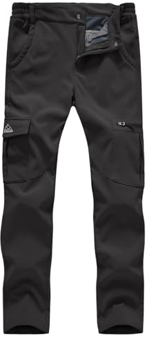 donhobo Women's Outdoor Softshell Trousers Winter Fleece Lined Walking Trousers Waterproof Windproof Hiking Pants Black L
