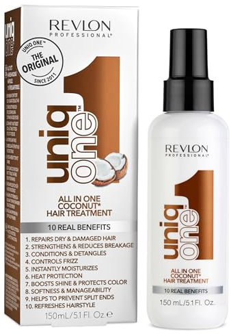 UniqOne Hair Treatment Coconut, 150 ml, Sprühkur für mehr Volumen, Geschmeidigkeit & bessere Kämmbarkeit, Haarpflege ohne Ausspülen, Spray hilft Spliss vorzubeugen