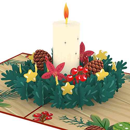papercrush® Biglietto pop-up di Natale con corona dell'Avvento - Biglietto di Natale 3D per il Avvento per donne (fidanzata, mamma, nonna, zia), Biglietto di auguri di Natale fatto a mano con busta