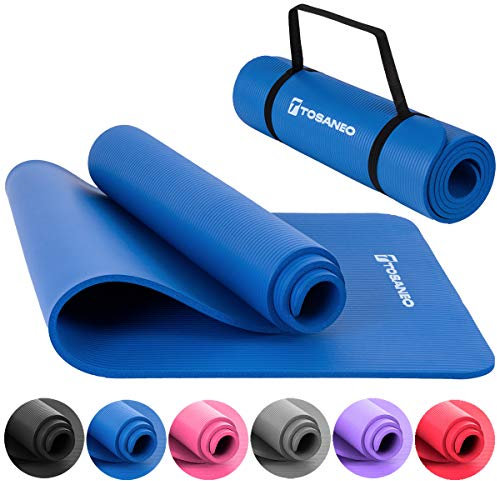 TOSANEO Fitnessmatte mit Tragegurt Gymnastikmatte aus NBR Schaumstoff rutschfeste Sport-Matte für Pilates Workout und Meditation Yogamatte 183x61x1cm Blau