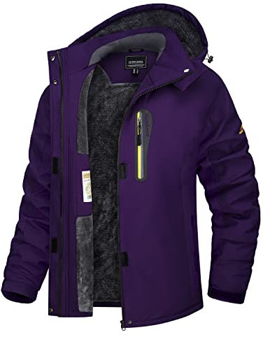 TACVASEN Damen Fleecejacke Kapuze Winter Outdoor Jacke Wasserabweisend Softshelljacken Multi Taschen (S, Dunkelviolett)