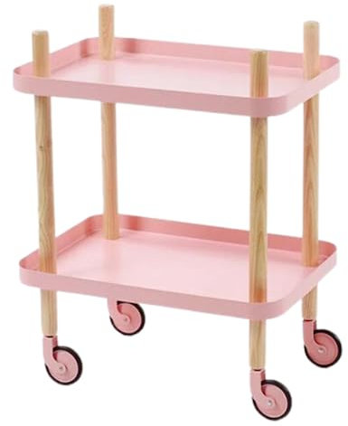 Craftelier - Aufbewahrungswagen mit Rädern - Holzdesign mit 2 Metallfächern zur Aufbewahrung von Bastel-, Näh- und Anderen Gegenständen | Farbe Rosa | 63 x 56 x 35,5 cm