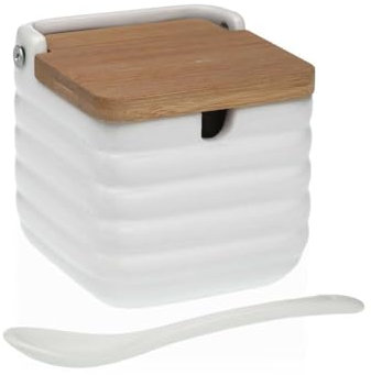 Versa Azucarero Blanco Cerámica Bambú Dolomita 8,3 x 8,3 x 8,3 cm