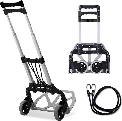 MAXBROTHERS Carretilla Plegable- Mango telescópico de 100cm - Carretilla de Carga - Bandeja Antideslizante Grande - 1 Cuerda de separación incluida - Capacidad de Carga 165 lbs.