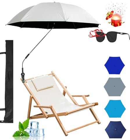 Paraguas para silla con abrazadera universal ajustable de 48 pulgadas, UPF 50+, protección UV extragrande, con clip, para silla de ruedas, para patio, sillas de playa, cochecito, carritos de golf,