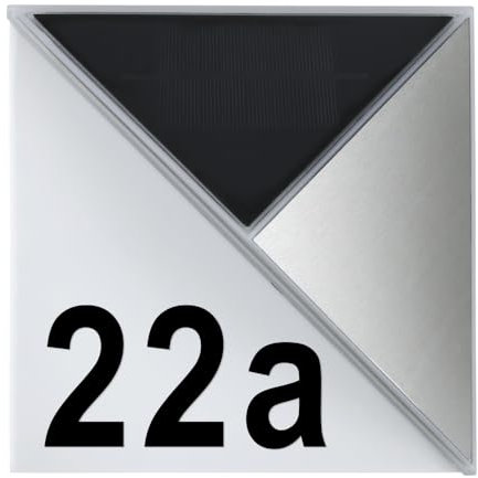 MeLiTec Solar-Hausnummer SH07 | moderne LED-beleuchtete Hausnummer | für außen, wasserdicht | aus Edelstahl | kabellose Solar-Hausnummernleuchte | Hausnummernschild inklusive Ziffern- & Buchstabenset