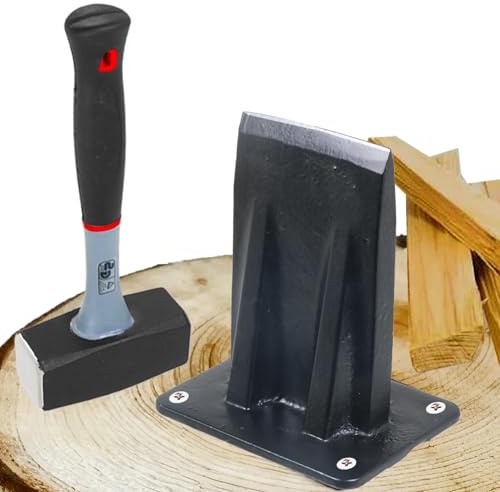 SPARES2GO Kindling Splitter Lump Sledge Hammer Kit Heavy Duty Mounted Log Splitting Wood Chisel Wedge Set (Large)