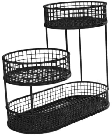 Fenteer Obstkorb mit 3 Ebenen, Obstschale, Obstschalenhalter, Küchenarbeitsplattenregal, Obsthalter, Organizer für Zwiebeln und Bauernhaus, Schwarz