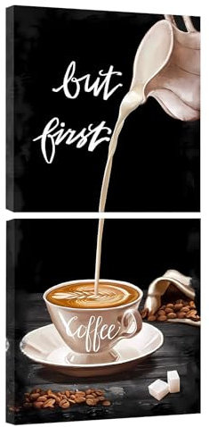 burkfeeg Quadri Moderni Caffè Cucina Stampa Artistica Vintage Con Sfondo Nero Tela Non Tessuta Coffee Bar Decorazioni Da Parete Soggiorno Corridoio Sala Da Pranzo Set Di 2 (30x30 Cm)