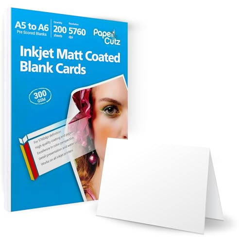 PAPERCUTZ A6 White Blank Cards (300 GSM) (200 Cards), Matt Coated Folding Greeting Cards, White Blank Cards for Inkjet Printing, Eco-friendly, Universal for all Inkjet Printers, A5 folded to A6 Card