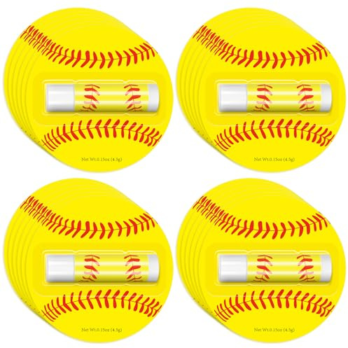 Softball Lip Balm 24 Pack, Moisturizing Beeswax Chapstick Vanilla Flavor - Softball Team Gifts for Girls Players & Coaches, Softball Goodie Bag Fillers for Sports Theme Party Favors & Senior Night