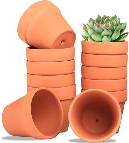 Kinfezlon 12 macetas de barro pequeñas de 7 x 6 cm, para manualidades, terracota con agujeros de drenaje, buen drenaje y ventilación, adecuado para plantas de interior y exterior