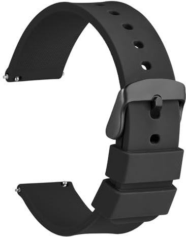 WOCCI 15mm Bracelet de Montre Silicone pour Femme et Homme avec Boucle Noire (Noir)