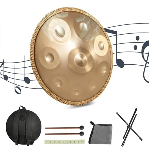 Handpan Drum - Handpan De Acero 9/10 Notas Instrumento De Percusión De 55cm 432Hz/440Hz, con Soporte de Mano, Bolsa de Mano, Baquetas Resistentes y paño Libre de Polvo(432Hz,9Notes)