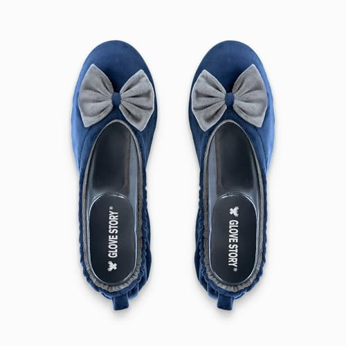 GLOVE STORY Pantuflas Bailarina de Interior para Mujer en Terciopelo con Suela de Cuero Suave y Lazo - Material Suave y Cómodo - Pantuflas Bailarina Suaves para Mujer - Hechas a Mano