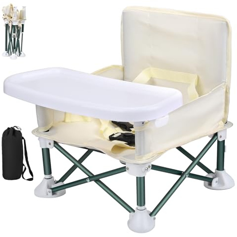 Toddler Booster Seat for Dining Chair,Portable Baby Highchair for Indoor/Outdoor Use,Foldable Baby Camping Chair with Removable Tray,Adjustable Strap and Storage Bag for Home Travel,6-36 Months/33lbs