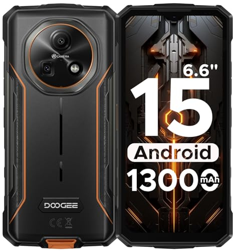 DOOGEE Fire 5 Outdoor Handy Ohne Vertrag Android 15, 13000mAh Großer Akku, 6.6 HD+90Hz, 13MP+8MP Outdoor Smartphone, 12GB RAM/64GB ROM(2TB), Triple Card Slot/Face ID/NFC/OTG/GPS