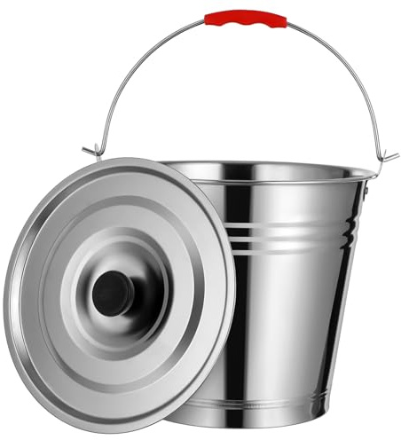 Gatuida Secchio Per Carbone Con Coperchio in Acciaio Resistente Maniglia Rialzata Per Barbecue Campeggio Esterno Interno Facile Da Pulire e Trasportare
