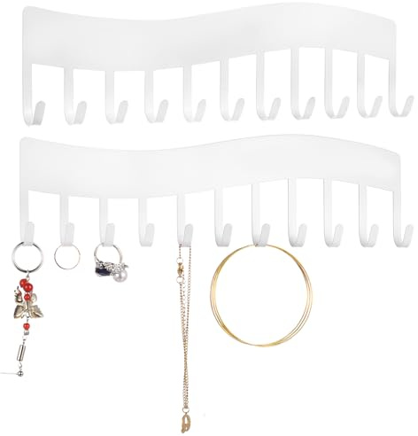 2 Pcs Soporte de Pared para Collares, Organizador Joyas, Colgador Collares Pared, Organizador de CollaresGanchos para Organizar Colgantes Anillos Pendientes Pulseras Joyas Otras Bisutería(Blanco)