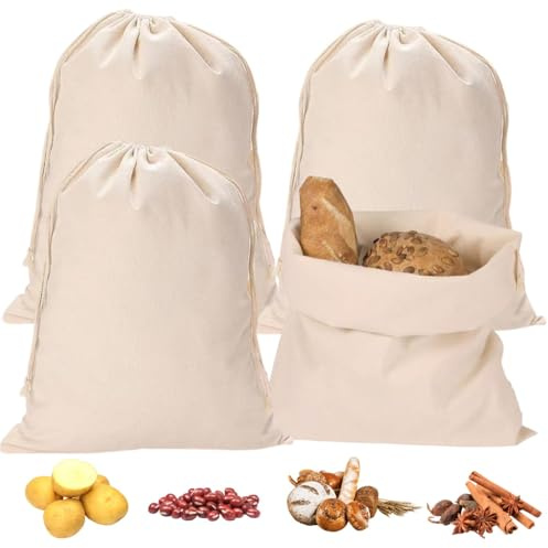 Lyivisk 4 bolsas de pan de lino, 30 x 40 cm, para mantener frescas, bolsas de pan con cordón, reutilizables, para pan, baguette, frutas, verduras