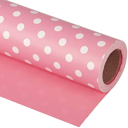 Ruspepa vändbart omslagspapper – minirulle – 43,2 cm x 10 m – rosa och prickig design för födelsedag, bröllop, babyshower