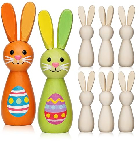 SHINEOFI 12 Piezas Figuras de Conejos de Madera sin Pintar para Manualidades de Pascua Decoración DIY Segura y Creativa para Adultos Acabado Pulido y Duradero para Arte Animal
