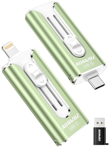 AUAMOZ 512GB Mini Dual Interface Flash Drive, Portable Memory Stick Compatible with iPhone 17/16/15/14/13/12/11, iPad, Android & PC, Easy to Save Photos, Videos & Files (1 Pack-Sage Green)