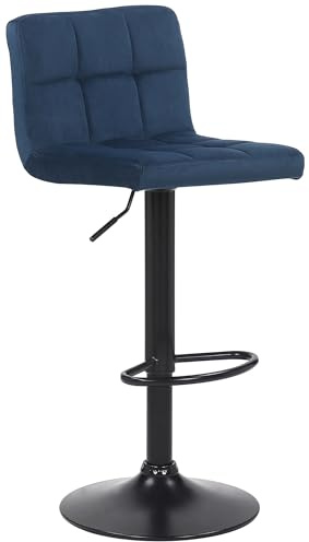 CLP Taburete De Cocina Feni En Terciopelo & Base De Metal Negro I Silla Alta De Bar Regulable En Altura & con Reposapiés, Color:Azul
