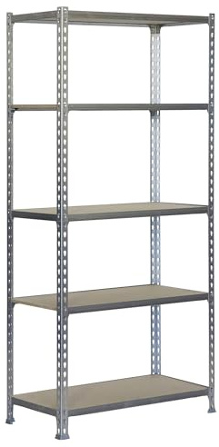 Simon Rack Schwerlastregal, 2000x1200x400 mm, Bis 200 kg Belastbar, 5 Verstellbare Ablagen, MDF-Platten, Kellerregal, Lagerregal, Galva/Holz - Maderclick