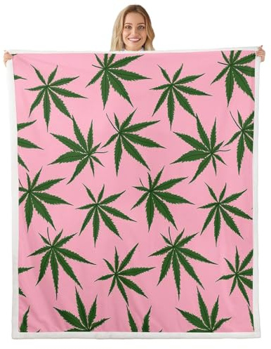 Feelyou Marijuana Leaf Plush Blankets Cannabis Leaves Fleece Throw Blanket Pink Marijuana Weed Leaf Botanical Plush Blankets and Throws Green Plants Hemp Fuzzy Blanket for Bed Sofa Couch 60 x 80