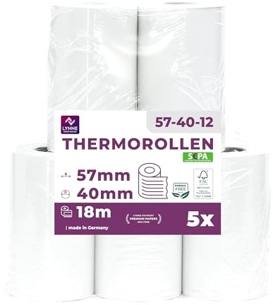 LYNNE PAYMENT SOLUTIONS Ec-Cash termopappersrullar 57 mm x 18 m x 12 mm - kassarullar - termopapper - kvittorullar för bankomat - kreditkortläsare (57 x 40 x 12) med SEPA-autogivetext (5 rullar)