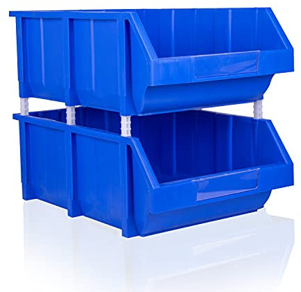 2er Set Sichtlagerkästen PK024, L60xB40xH22cm in Blau | Kunststoffboxen mit Aufhängevorrichtung | Kleinteilekasten Sichtkästen Lagersichtkästen Stapelboxen Regalboxen