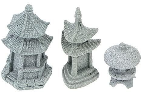 Angoily 3Pcs Mini Pagode Statue Miniatur Pagode Hexagon Bonsai Micro Landschaft Figurine Chinesischen Zen Asiatischen Dekor Bonsai Dekoration Miniatur Zubehör Licht Grau