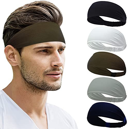 Pack of 5 Sport Stirnbänder Damen & Herren von Beister, Double Sided Feuchtigkeitsabführend Workout, Schweißband rutschfest, Highly Stretchy Haarband für Yoga, Laufen, Radfahren, Basketball