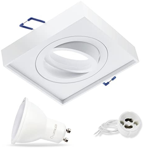 Lumiled LED Einbauleuchte schwenkbar inkl. 6 Watt Leuchtmittel GU10 Fassung Einbaustrahler Neutralweiß 4000K Deckeneinbaustrahler eckig weiß Spot 230V Aluminium 120° Abstrahlwinkel Downlight
