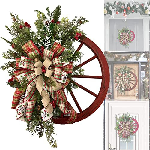 Weihnachtskranz, Christmas wreath, Bauernhaus Wagenrad rot Waggon Rad Kranz, Urlaubskranz, Weihnachtstürkränze, Weihnachtsdekorationen Künstliche Girlanden