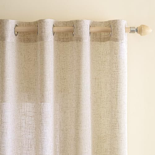 EMEMA Gardinen Vorhänge Leinenvorhang mit Ösen Voile Vorhang Leinenoptik Modern Halbtransparent für Wohnzimmer Dekoschal Kinderzimmer Schlaufenschal Küchengardinen 2er Set 140x160cm (BxH) Weiß