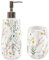 ROCKING GIFTS Coffret Salle de Bain Rustique - Distributeur Savon Céramique et Gobelet Vintage - Ensemble Accessoires Lavabo Chic - Décoration Maison