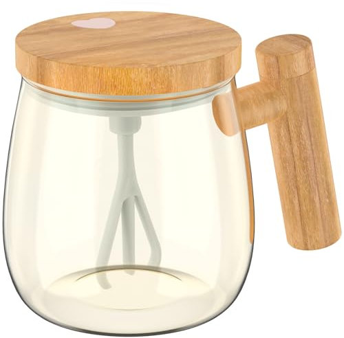 Fyeme 400ml Self Stirring Mug with Lid 7000rpm Electric High Speed Mixing Cup with Handle High Borosilicate Glass Mixing Coffee Mug Travel Stirring Cup for Coffee Milk (Gold)