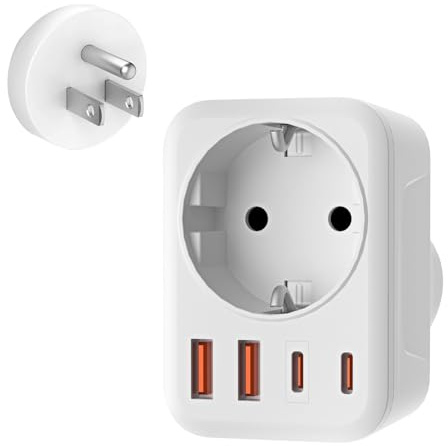 Adattatore USA presa 5 in 1 con 1 AC 2 USB-C 2 USB-A (3.4A), adattatore da viaggio EU to US per America, Canada, Thailandia, Messico (bianco/tipo B)