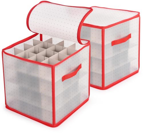 Fulasofia Aufbewahrungsbox für Weihnachtskugeln, 2er Set, Weihnachtskugeln Aufbewahrung, insgesamt 128 Fächer je 8CM / 10CM, Einstellbare Größe (Rot)