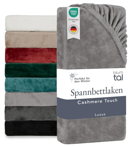 Blumtal Spannbettlaken Cashmere Touch 160x200 cm Plüsch - Oeko-TEX zert. Bettlaken 160 x 200 Winter - Plüsch Spannbettlaken 160x200 aus Mikrofaser - Bettbezug Winter - Bettlaken weich Grau