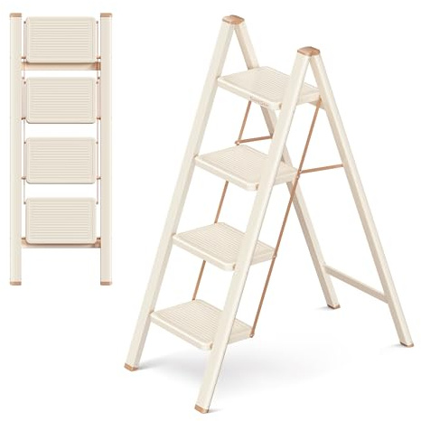 GameGem Escabeau pliable à 4 marches avec pédale antidérapante