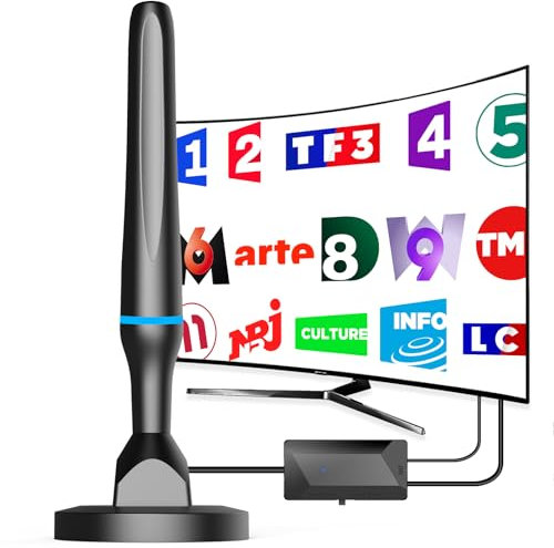 DGUPSP Antenne TV Intérieur Puissante TNT HD, Puissante Antenne TV Intérieur de Base magnétique puissante - 420km Réception Longue Portée à 360°, Compatible avec Portable 4K 1080P et Tous Les TVs