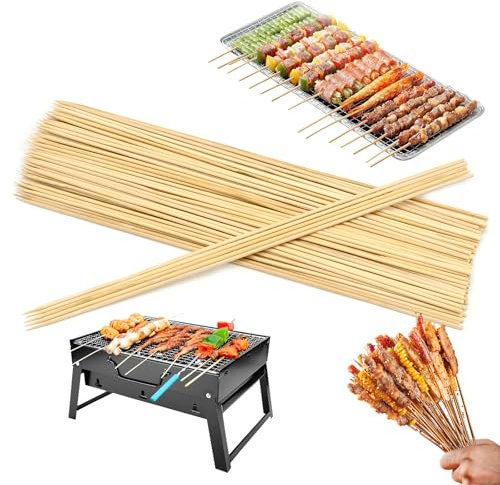 100 Pcs Wooden Skewers Sticks BBQ Roasting Sticks Set 30cm for Meat Vegetables Fruit Party